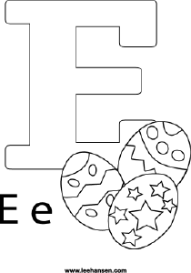 Alphabet coloring page printable letter e with easter eggs picture