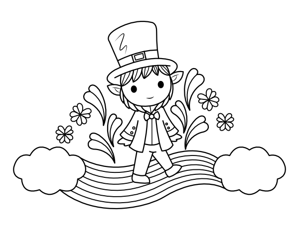 Printable leprechaun walking on rainbow coloring page