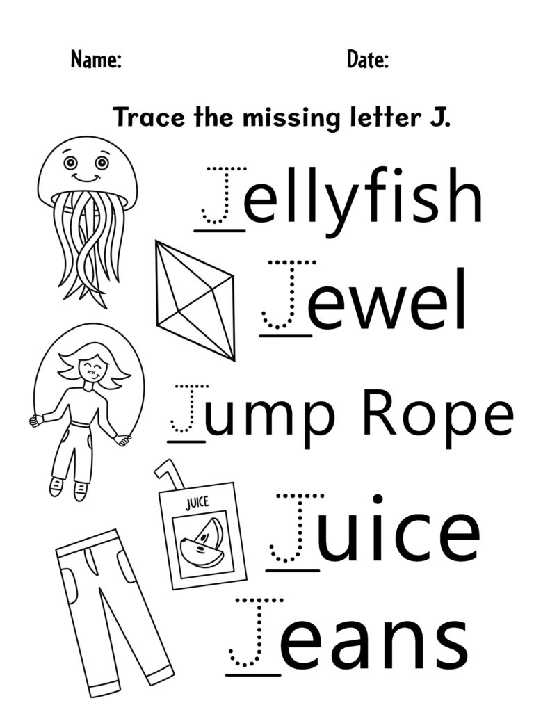 Free letter j worksheets for preschool â the hollydog blog