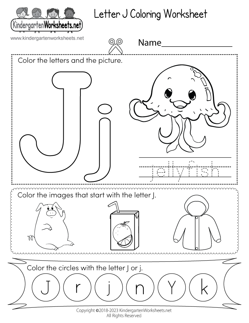 Letter j coloring worksheet