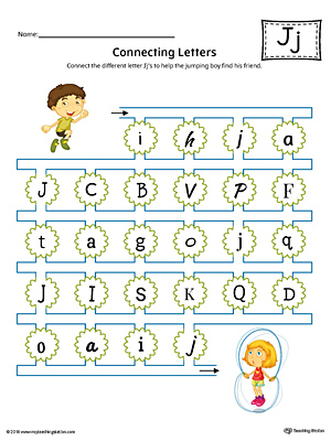 Finding and connecting letters letter j worksheet color