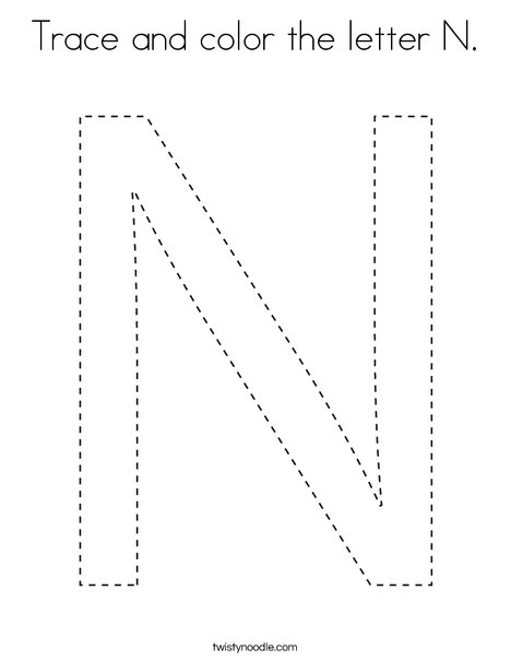 Trace and color the letter n coloring page