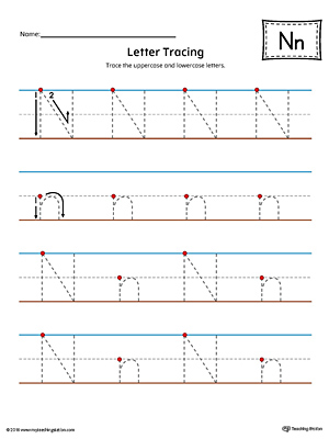 Letter n tracing printable worksheet color