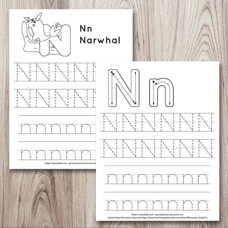 Free printable letter n tracing worksheet n is for narwhal