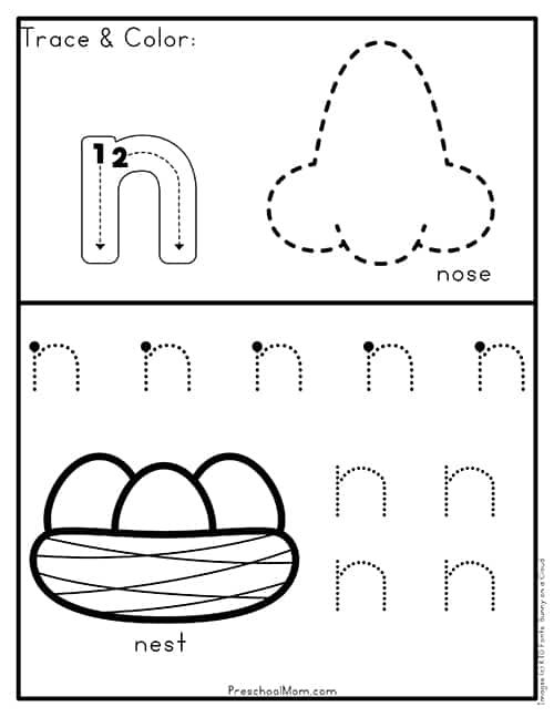 Letter n preschool printables