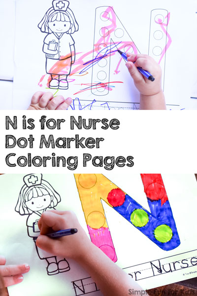 N is for nurse dot marker coloring pages