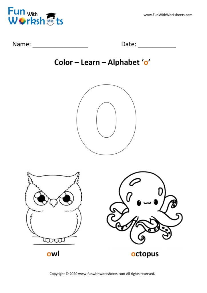 Color and learn small alphabets letter o