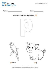 Small alphabet coloring worksheet letter p