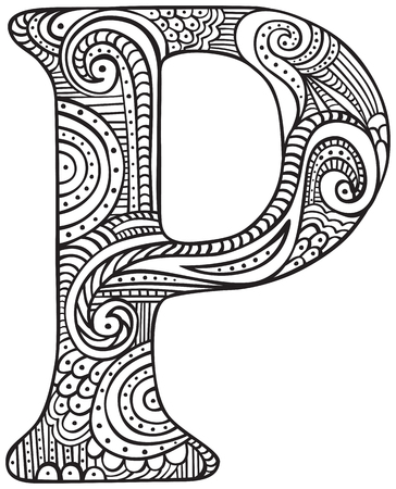 Hand drawn capital letter p in black