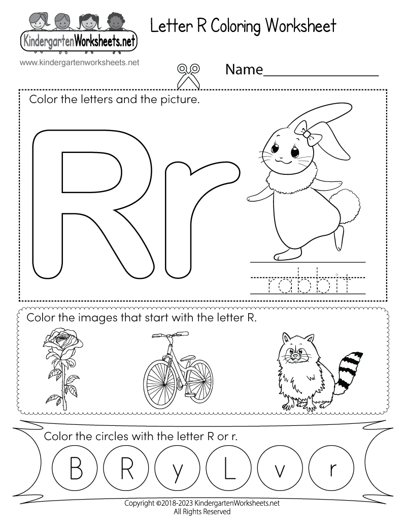 Letter r coloring worksheet