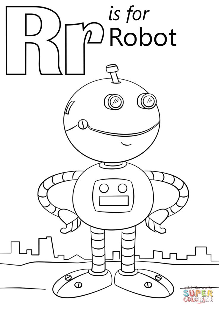 Letter r is for robot coloring page from letter r category select from printable crafts of caâ alphabet coloring pages abc coloring pages letter r crafts