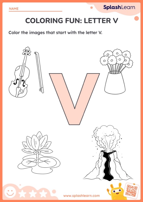 Coloring fun letter v worksheet