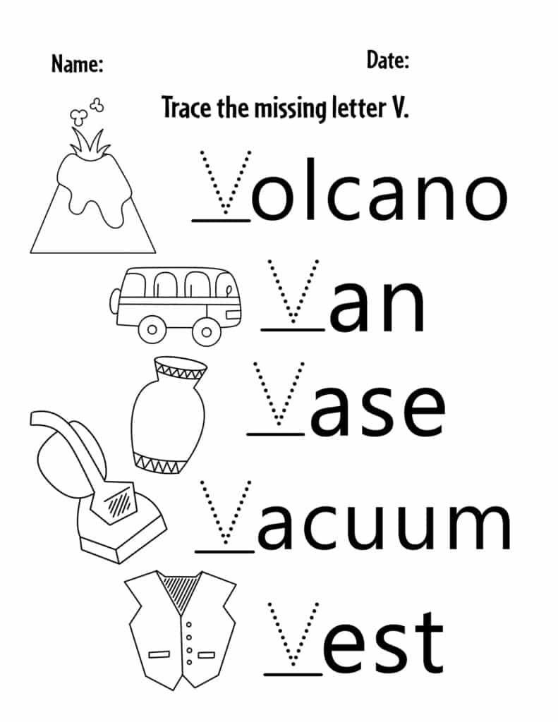 Free letter v worksheets for preschool â the hollydog blog