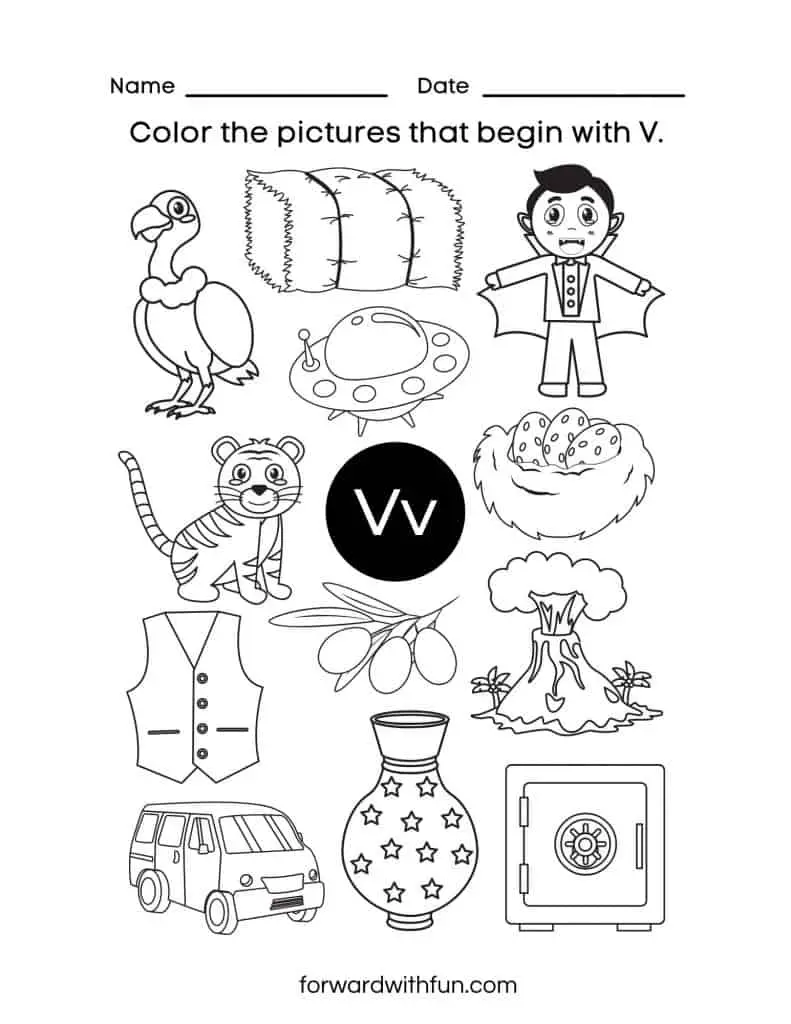 Free letter v worksheets