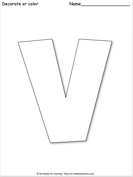 Free giant letter v worksheet