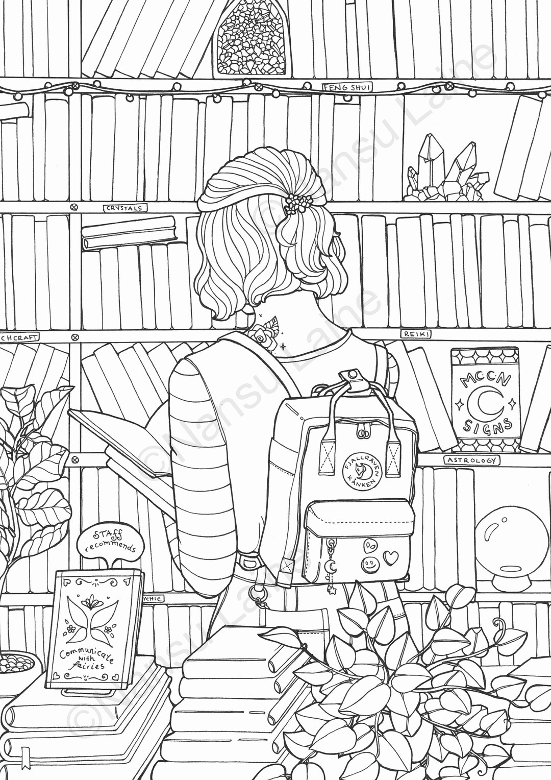 Book shop printable colouring page colouring page for adults instant download