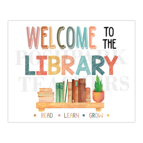 Printable school library wele sign library wall art for school or home library made by teachers