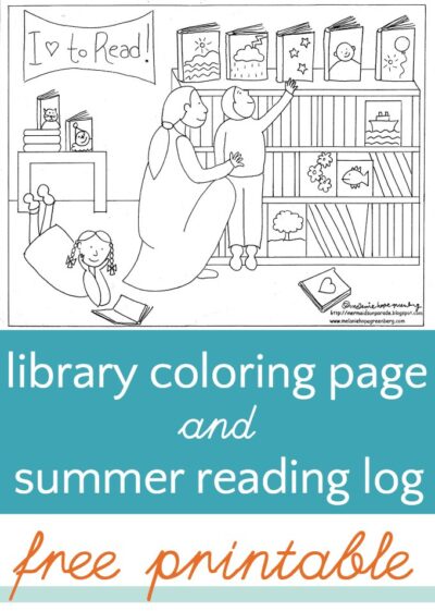 Library coloring page and summer reading log