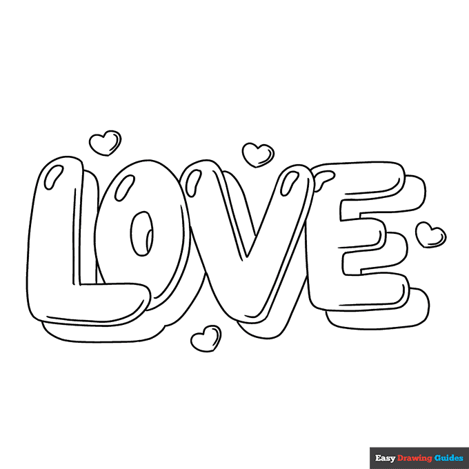 Love in bubble letters coloring page easy drawing guides