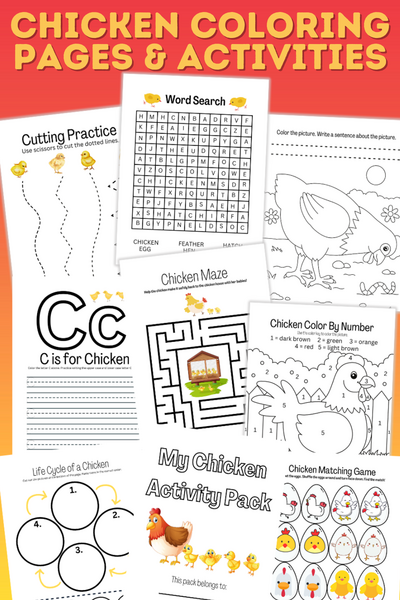 Free chicken coloring pages and activities for kids