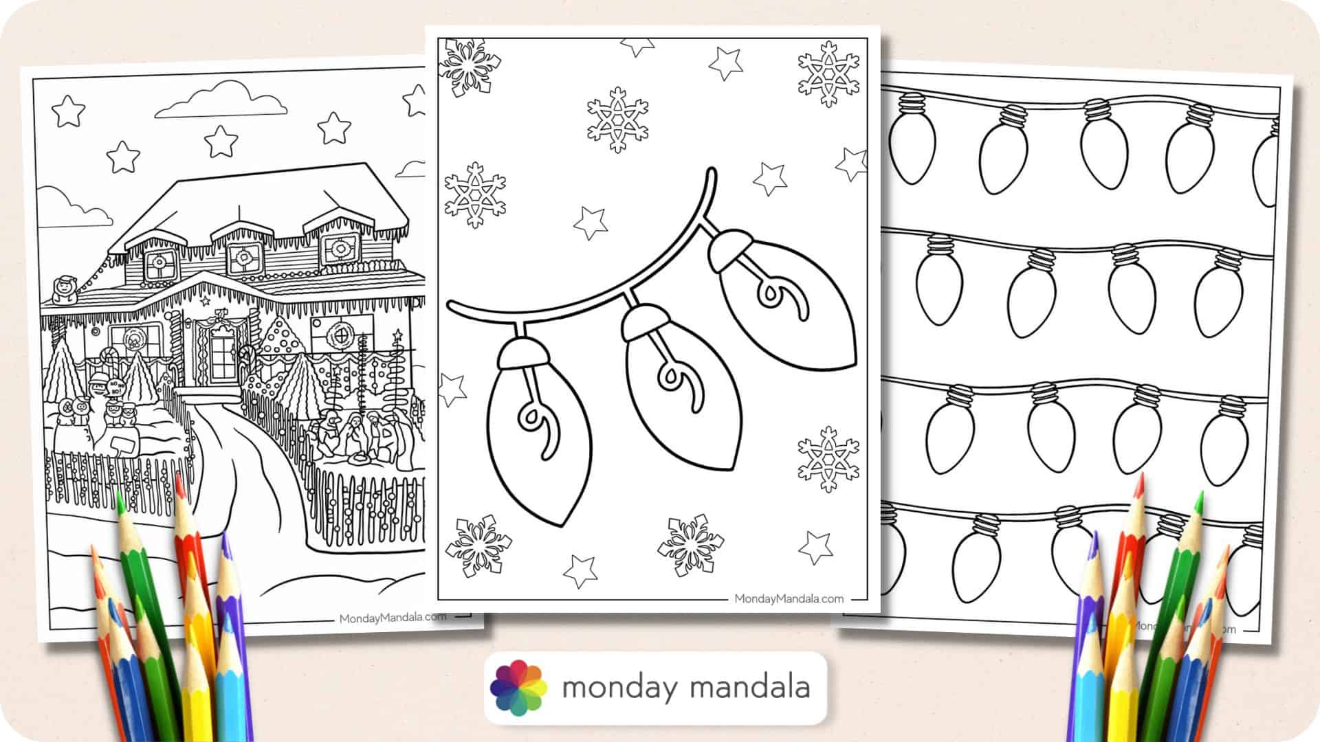 Christmas lights coloring pages free pdf printables