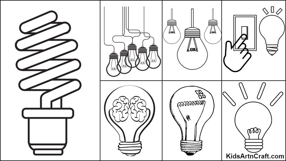 Light bulb coloring pages for kids