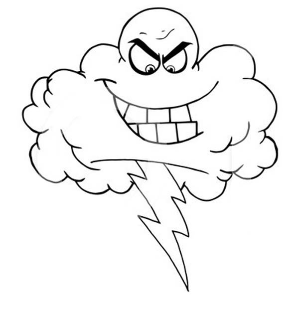 Coloring pages angry cloud and lighting bolt coloring page