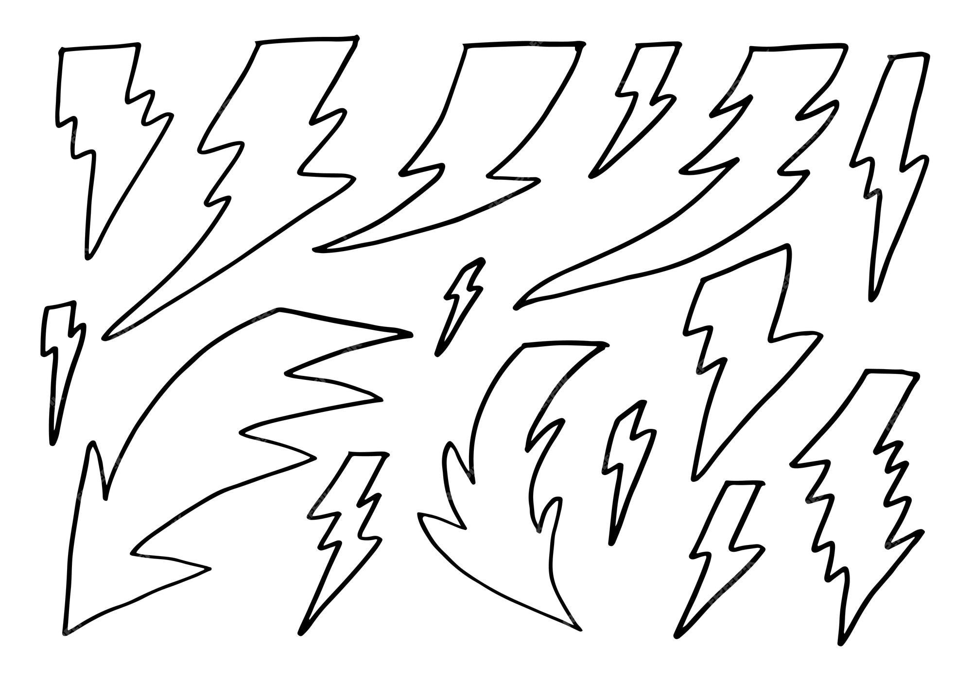 Premium vector set of hand drawn vector doodle electric lightning bolt symbol sketch illustrations thunder symbol doodle icon