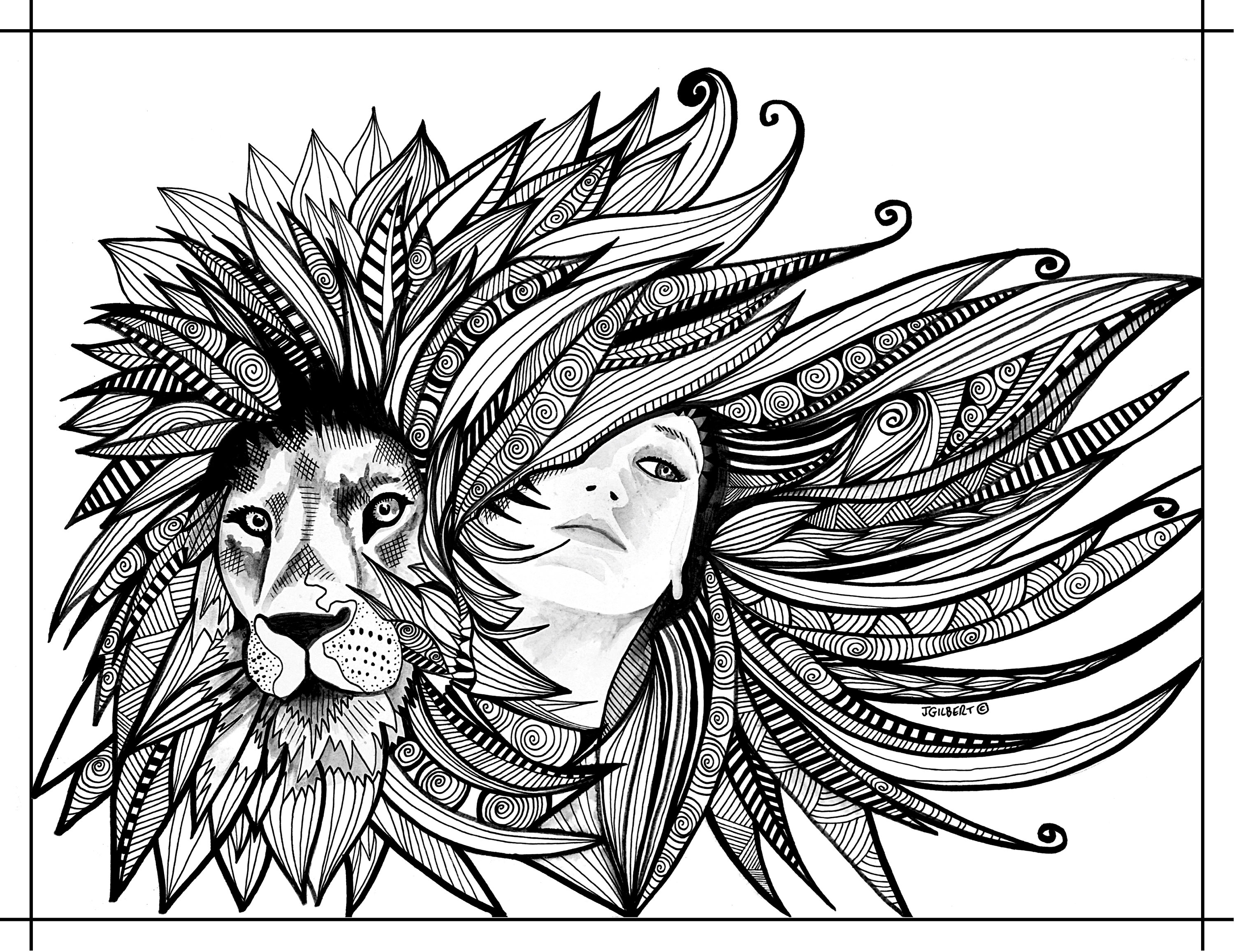 Printable coloring page lion illustration instant download