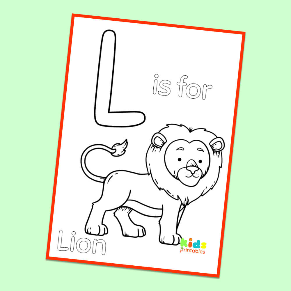 L is for lion coloring page kids