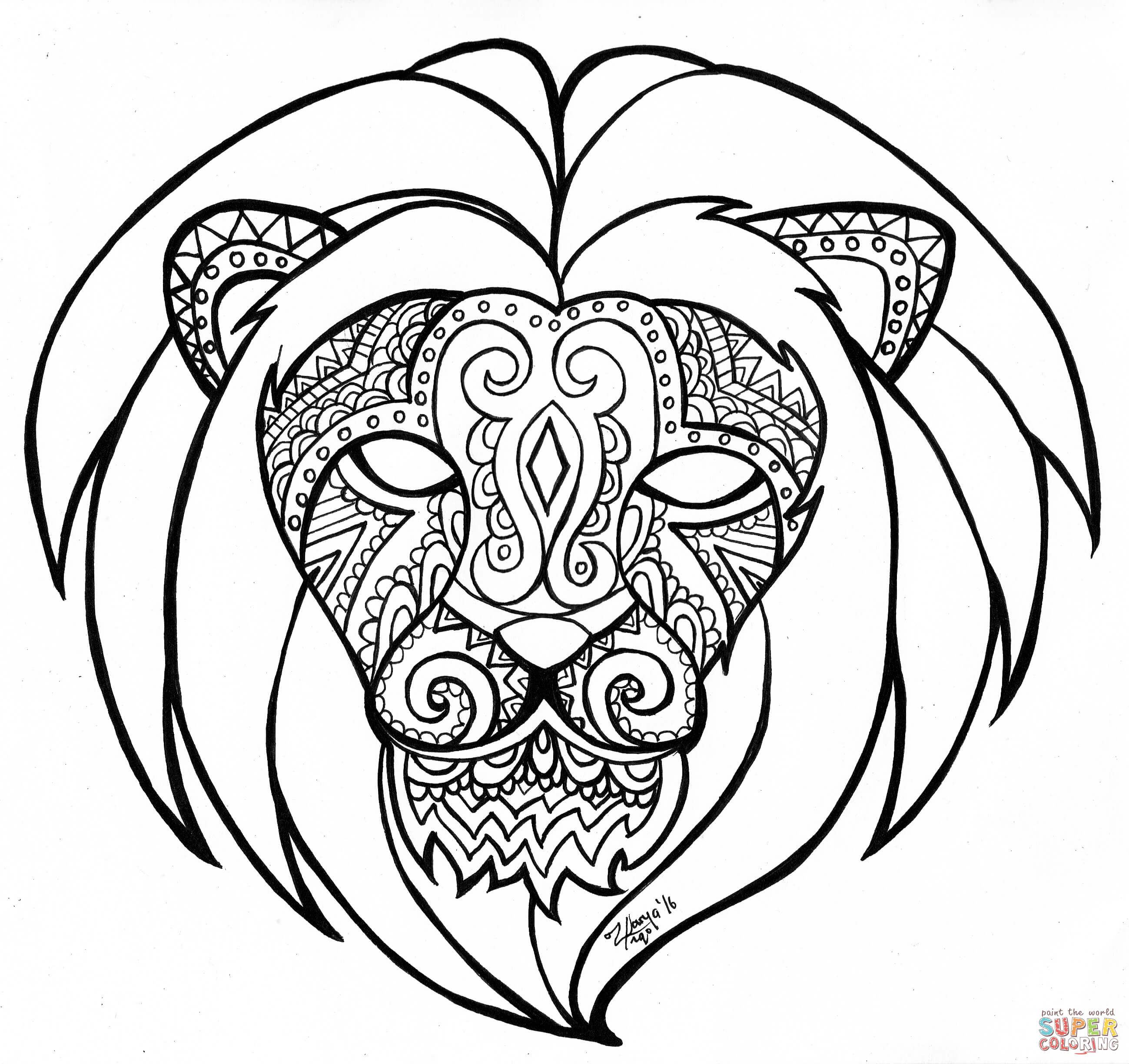 Decorative lion face coloring page free printable coloring pages