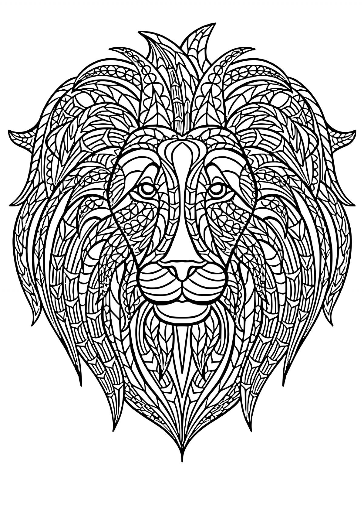 Free printable lion mandala coloring page for adults and kids