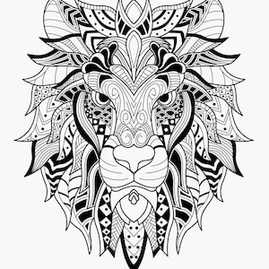 Animal zentangle adult coloring pages printable digital downloadable coloring pages lion horse elephant owl fish coloring page bundle