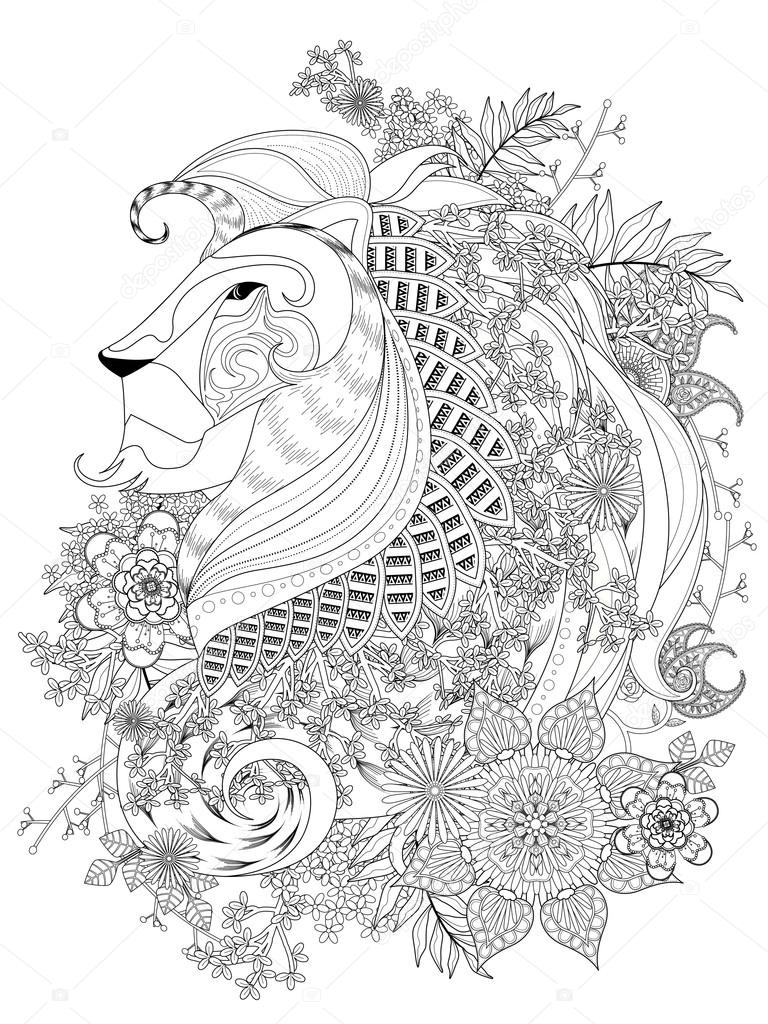 Lion adult coloring page stock vector by kchungtw