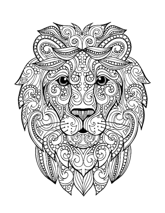 Lion mandala coloring page color cat animals draw drawing paper digital file download adult kids education art project school work