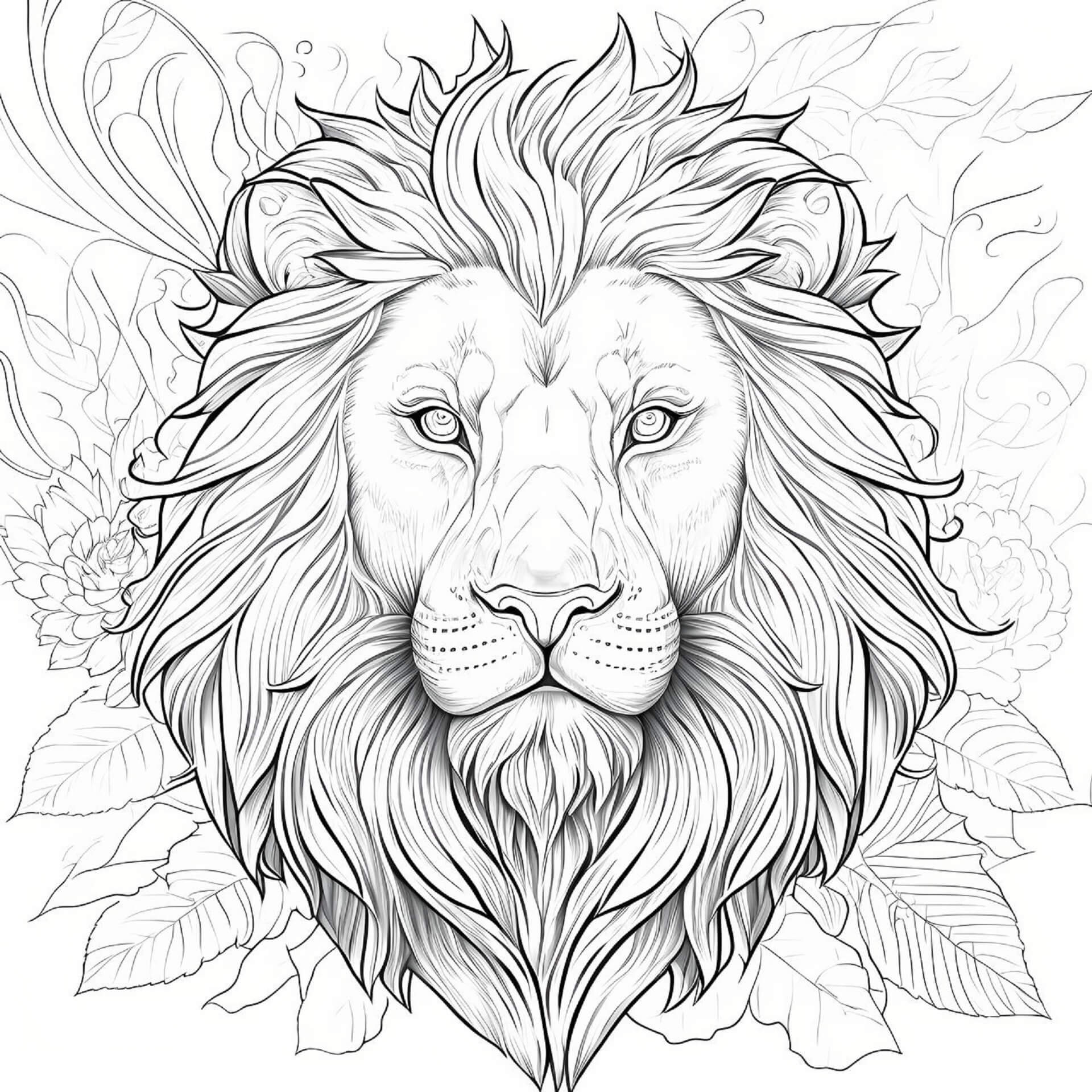 Lion with leaves mandala coloring page