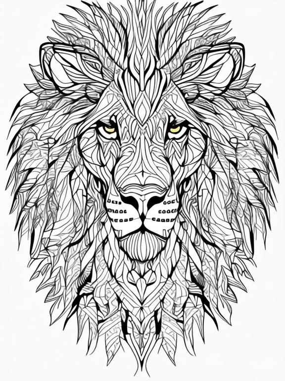 Adult coloring page of a lion thick lines black an