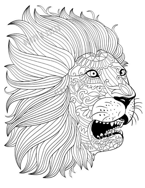 Zentangle lion coloring page printable adult coloring page lion coloring page zentangle antistress relaxation