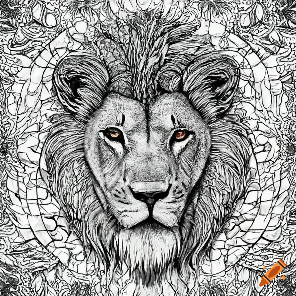 Detailed lion coloring page for adults on