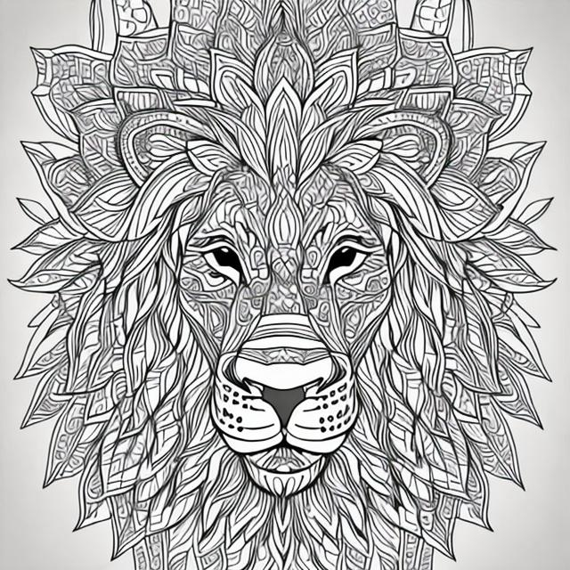 Coloring page for adults mandala lion image white b