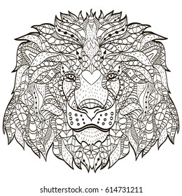 Zentangle stylized cartoon head lion hand stock vector royalty free