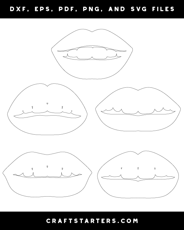 Lips with teeth outline patterns dfx eps pdf png and svg cut files