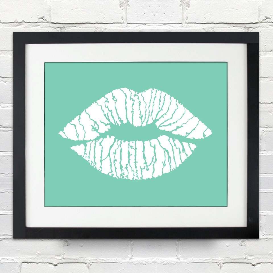 Kiss lips stencil silhouette poster or canvas birthday gift custom color personalized gift x x x x