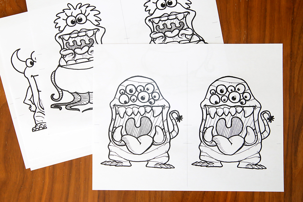 Monster coloring pages folding surprise