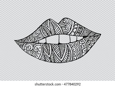 Lips decorative pattern zentangle style stock vector royalty free