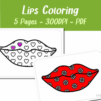 Lips pattern coloring pages for adults and children pages by easy hop