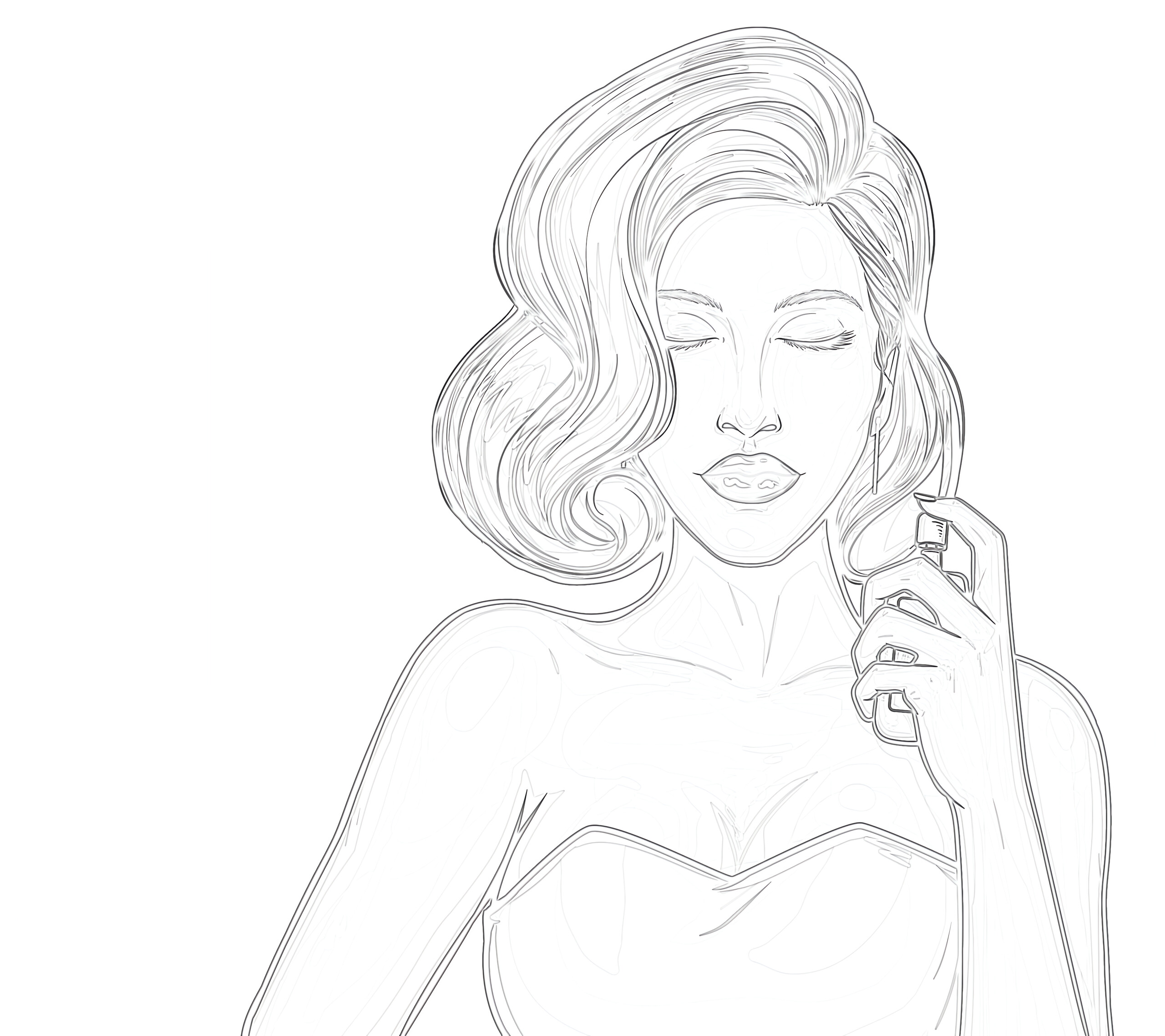 Girl with red lips coloring page