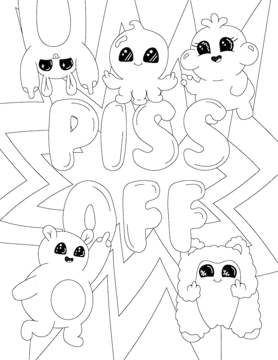 Potty mouth kawaii adult coloring page piss off printable