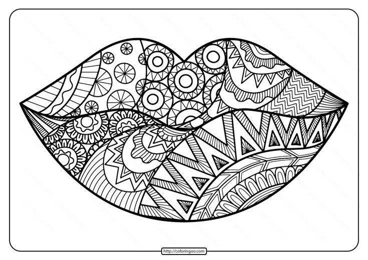 Free printable zentangle lips pdf coloring page love coloring pages coloring pages mandala coloring pages