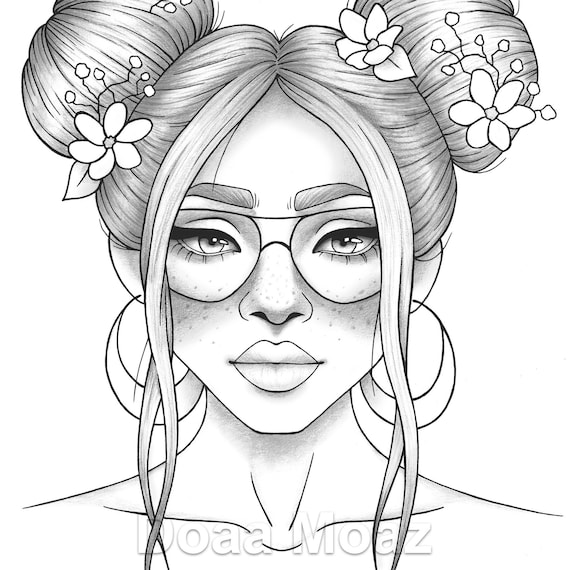 Printable coloring page girl portrait and clothes colouring sheet floral pdf adult anti